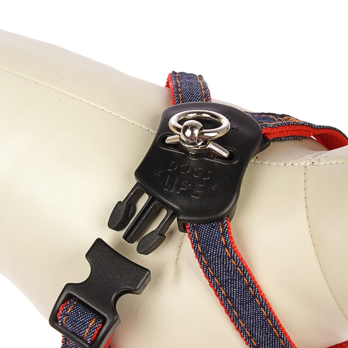 Шлейка многоразмерная регулируемая быстросъемная, ОГ+ОШ 40-70 см, до 15 кг, джинс-красная