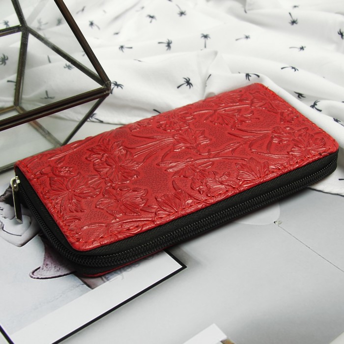 Кошелёк женский, 3 отдела, для карт, для монет, цвет бордовый