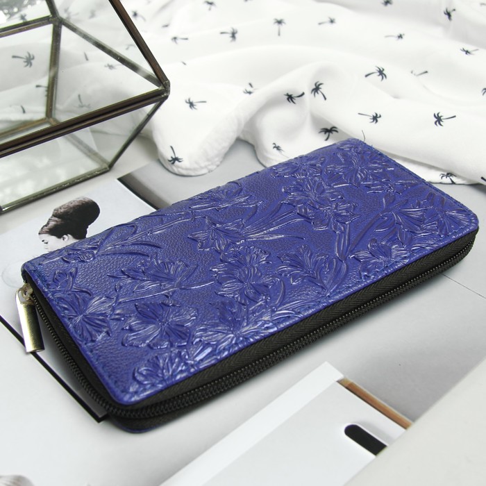 Кошелёк женский, 3 отдела, для карт, для монет, цвет синий