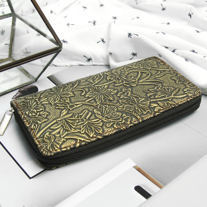 Кошелёк женский, 3 отдела, для карт, для монет, цвет золотой