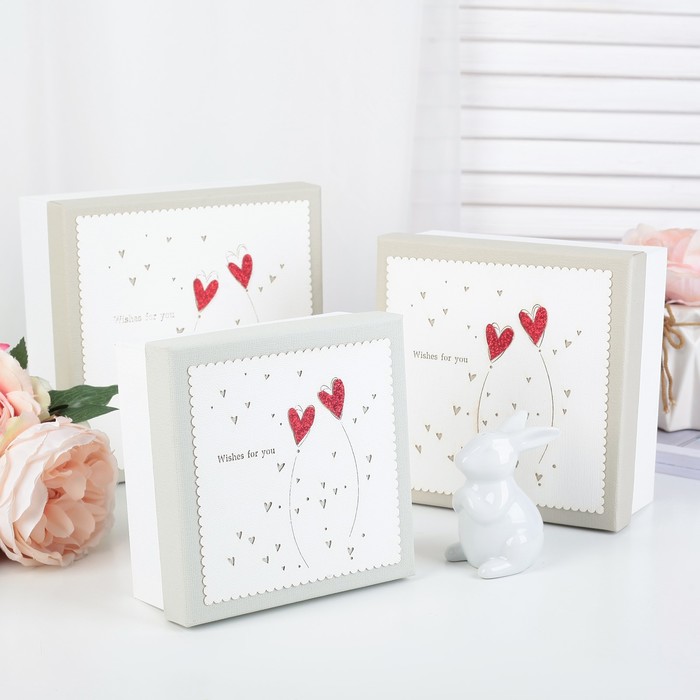 Набор коробок 3в1, 19,5 х 19,5 х 9,5 - 15,5 х 15,5 х 6,5 см