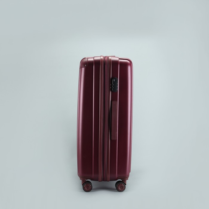 Чемодан большой "Полосы" 28", отдел на молнии, с расширением, кодовый замок, 4 колеса, цвет бордовый