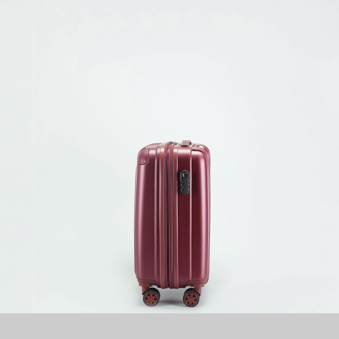 Чемодан малый "Полосы" 20", отдел на молнии, с расширением, кодовый замок, 4 колеса, цвет бордовый