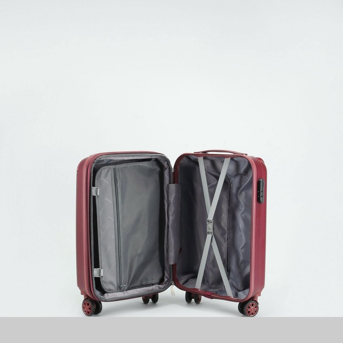 Чемодан малый "Полосы" 20", отдел на молнии, с расширением, кодовый замок, 4 колеса, цвет бордовый