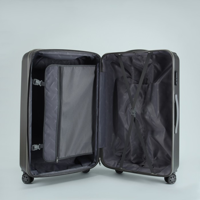 Чемодан большой "Полосы" 28", отдел на молнии, с расширением, кодовый замок, 4 колеса, цвет тёмно-серый