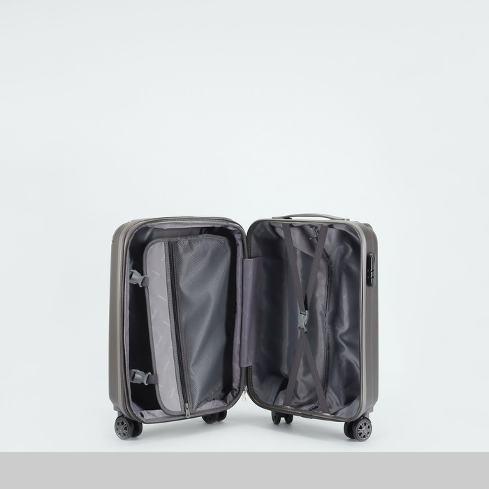 Чемодан малый "Полосы" 20", отдел на молнии, с расширением, кодовый замок, 4 колеса, цвет тёмно-серый