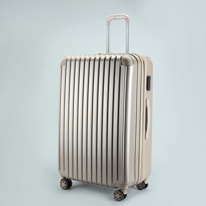 Чемодан большой "Полосы" 28", отдел на молнии, с расширением, кодовый замок, 4 колеса, цвет бежевый