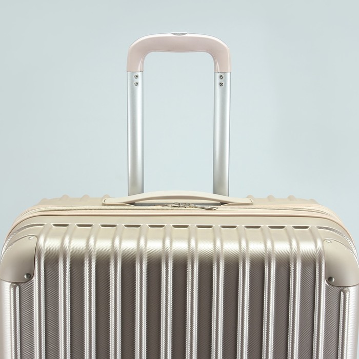 Чемодан большой "Полосы" 28", отдел на молнии, с расширением, кодовый замок, 4 колеса, цвет бежевый