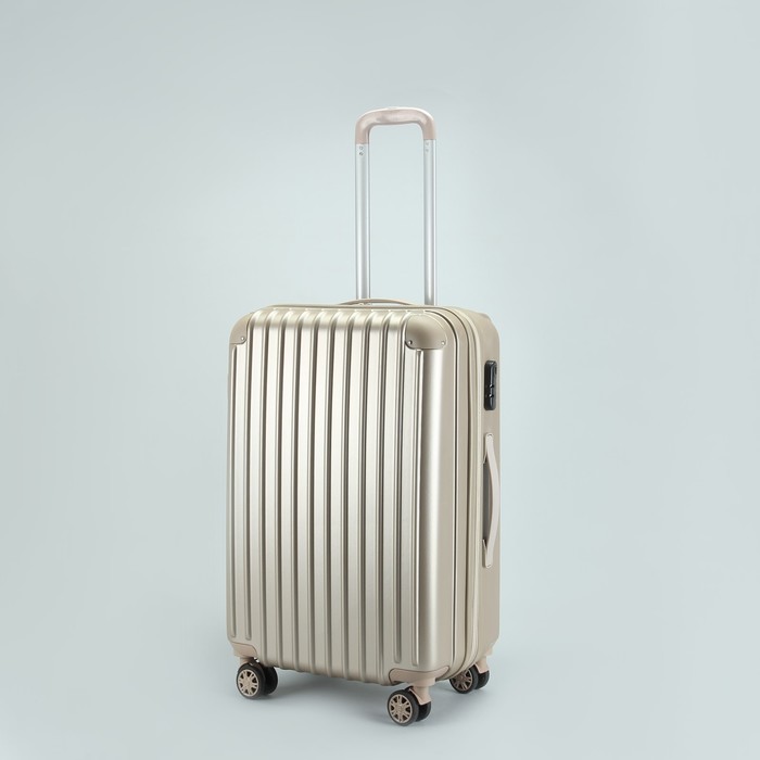 Чемодан средний "Полосы" 24", отдел на молнии, с расширением, кодовый замок, 4 колеса, цвет бежевый