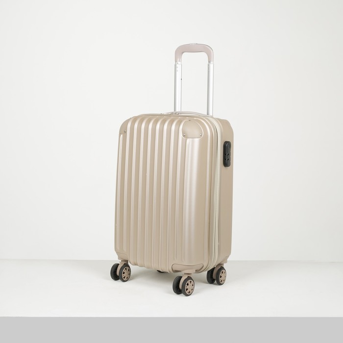 Чемодан малый "Полосы" 20", отдел на молнии, с расширением, кодовый замок, 4 колеса, цвет бежевый
