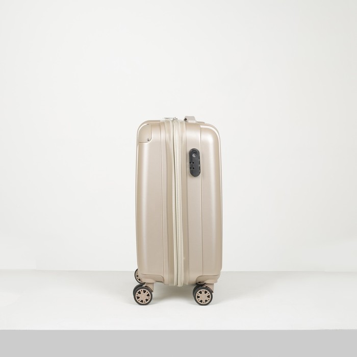 Чемодан малый "Полосы" 20", отдел на молнии, с расширением, кодовый замок, 4 колеса, цвет бежевый
