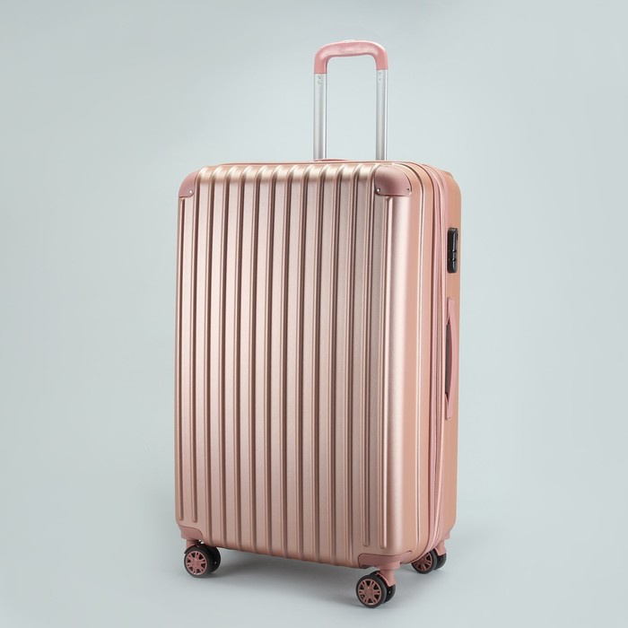 Чемодан большой "Полосы" 28", отдел на молнии, с расширением, кодовый замок, 4 колеса, цвет розовый
