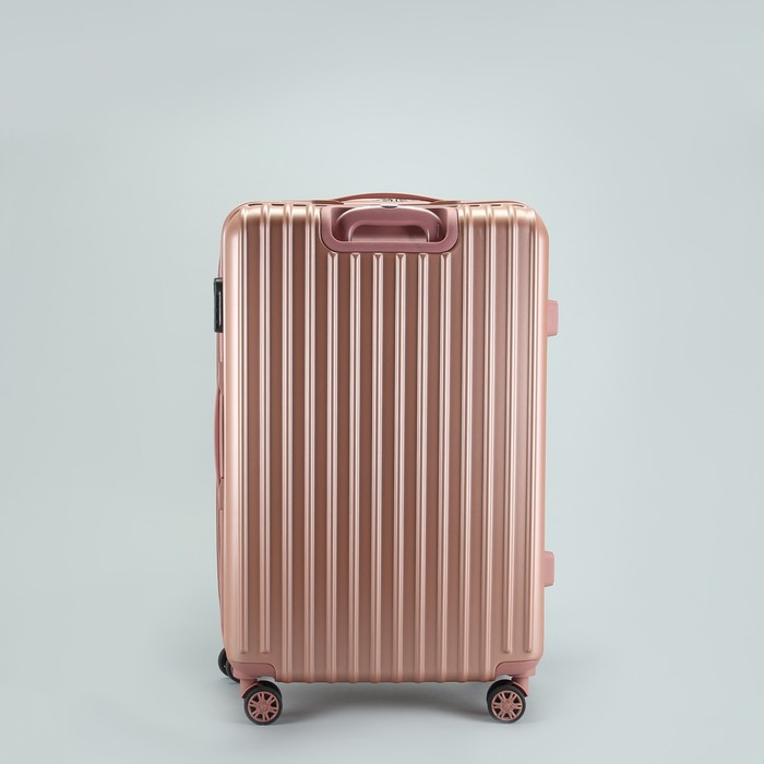 Чемодан большой "Полосы" 28", отдел на молнии, с расширением, кодовый замок, 4 колеса, цвет розовый