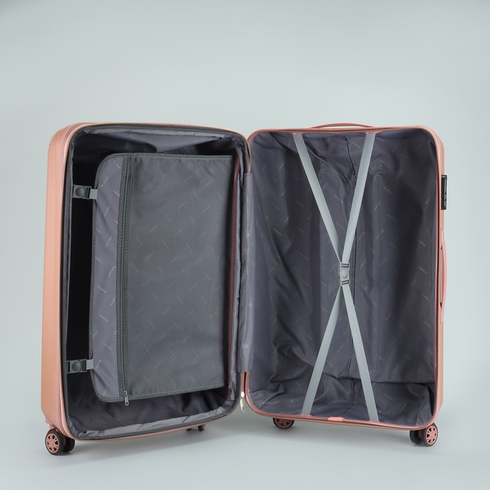 Чемодан большой "Полосы" 28", отдел на молнии, с расширением, кодовый замок, 4 колеса, цвет розовый