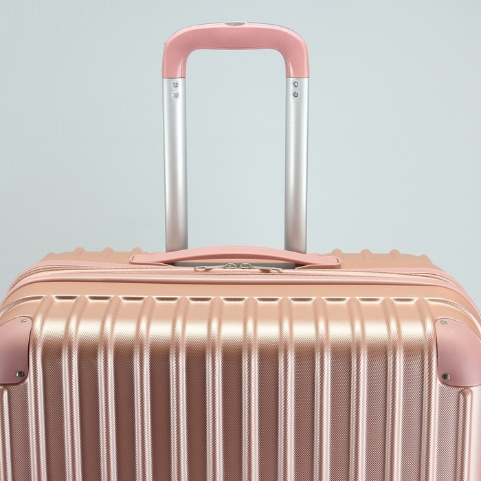 Чемодан большой "Полосы" 28", отдел на молнии, с расширением, кодовый замок, 4 колеса, цвет розовый