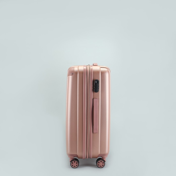 Чемодан средний "Полосы" 24", отдел на молнии, с расширением, кодовый замок, 4 колеса, цвет розовый