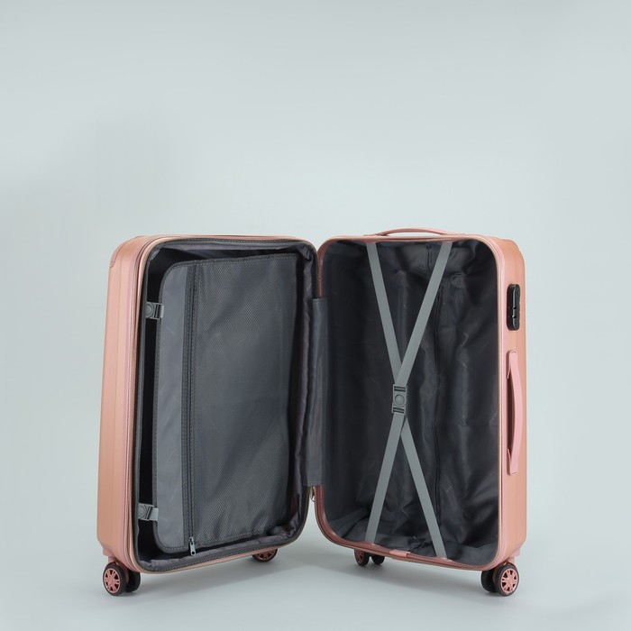 Чемодан средний "Полосы" 24", отдел на молнии, с расширением, кодовый замок, 4 колеса, цвет розовый