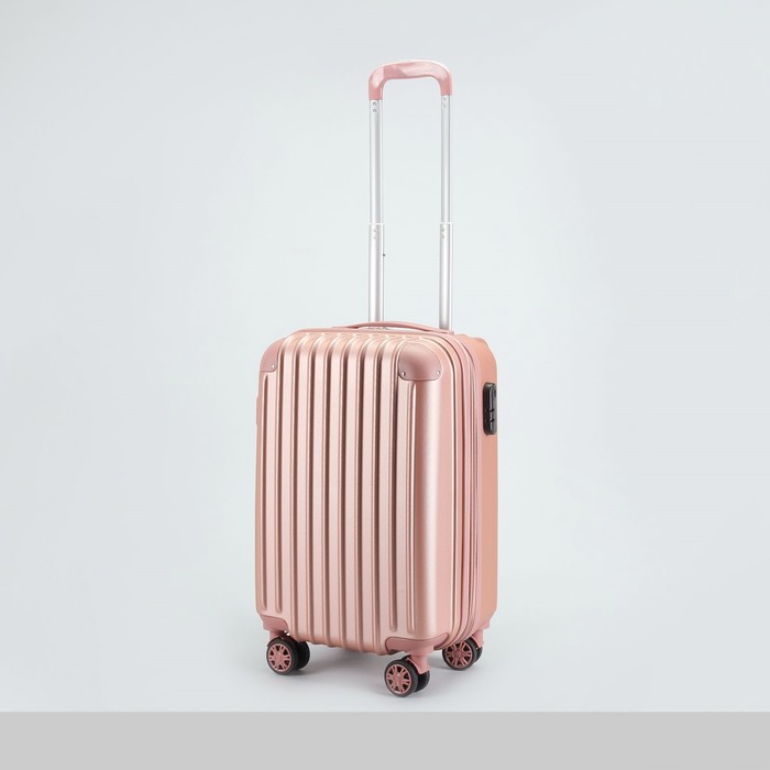 Чемодан малый "Полосы" 20", отдел на молнии, с расширением, кодовый замок, 4 колеса, цвет розовый