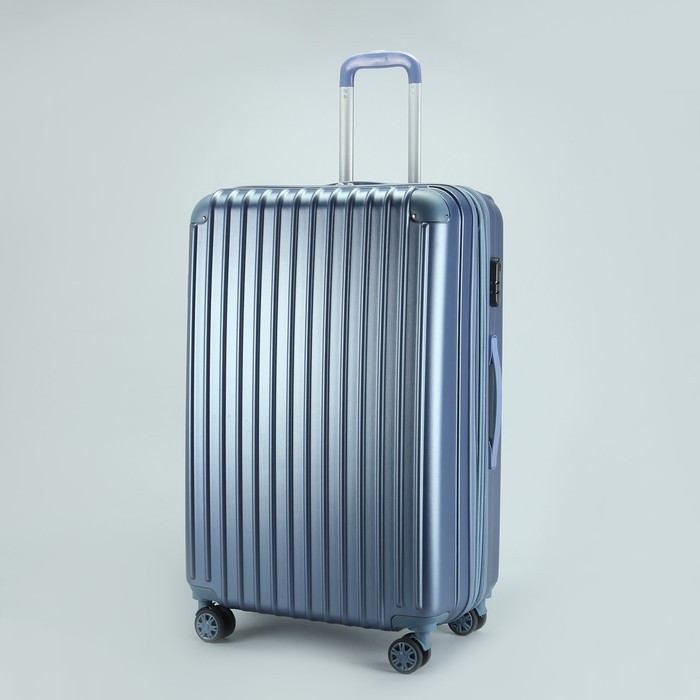 Чемодан большой "Полосы" 28", отдел на молнии, с расширением, кодовый замок, 4 колеса, цвет синий