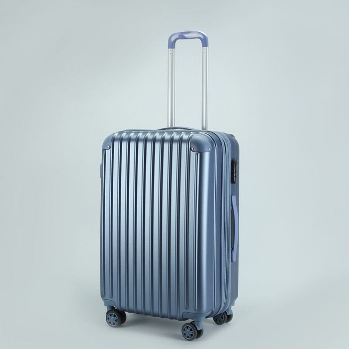 Чемодан средний "Полосы" 24", отдел на молнии, с расширением, кодовый замок, 4 колеса, цвет синий