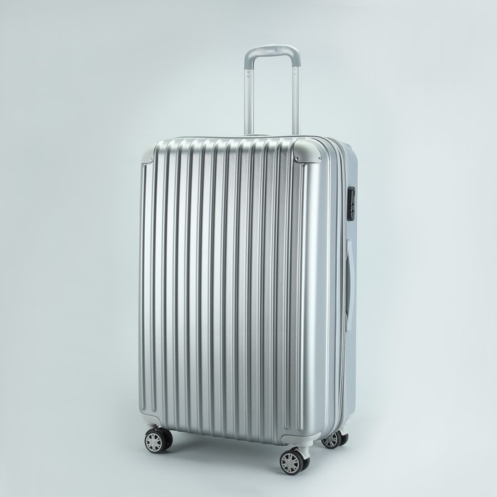 Чемодан большой "Полосы" 28", отдел на молнии, с расширением, кодовый замок, 4 колеса, цвет светло-серый