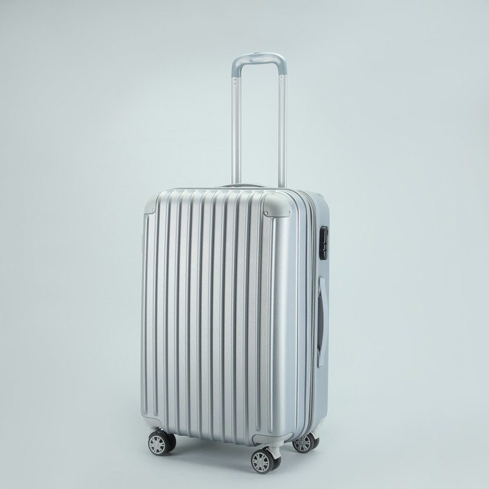 Чемодан средний "Полосы" 24", отдел на молнии, с расширением, кодовый замок, 4 колеса, цвет светло-серый