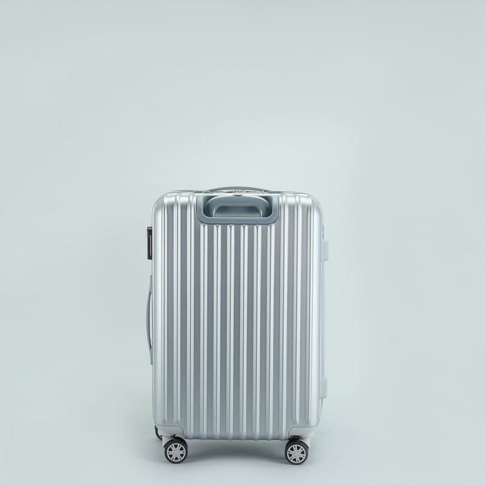 Чемодан средний "Полосы" 24", отдел на молнии, с расширением, кодовый замок, 4 колеса, цвет светло-серый