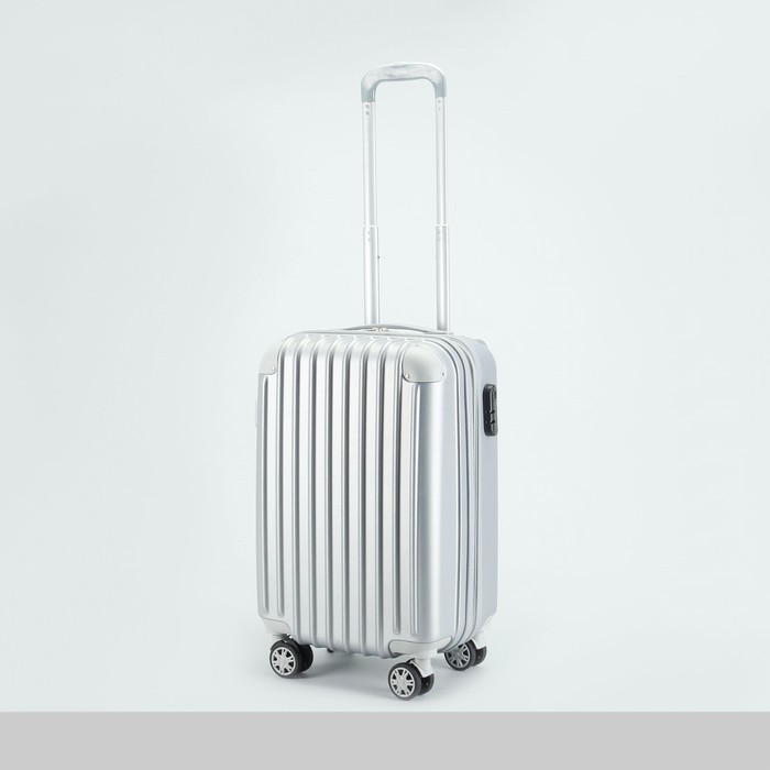 Чемодан малый "Полосы" 20", отдел на молнии, с расширением, кодовый замок, 4 колеса, цвет светло-серый