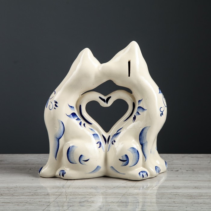 Копилка "Коты сердце" большие, гжель