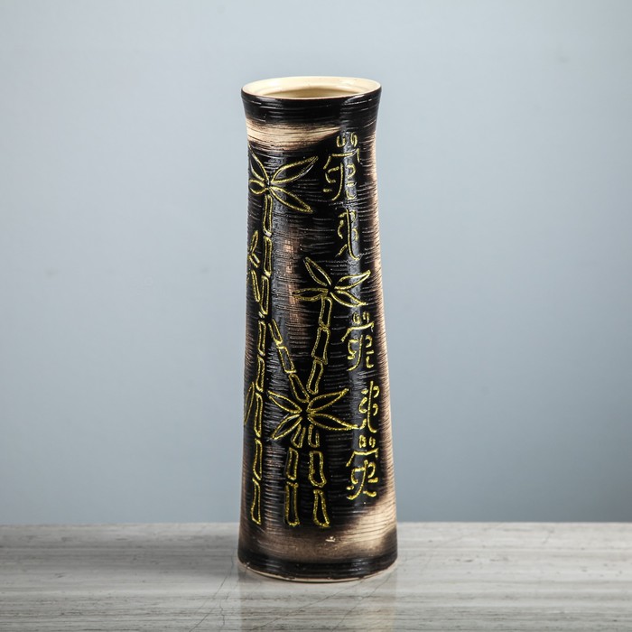 Ваза "Элита" большая Бамбук шамот черная