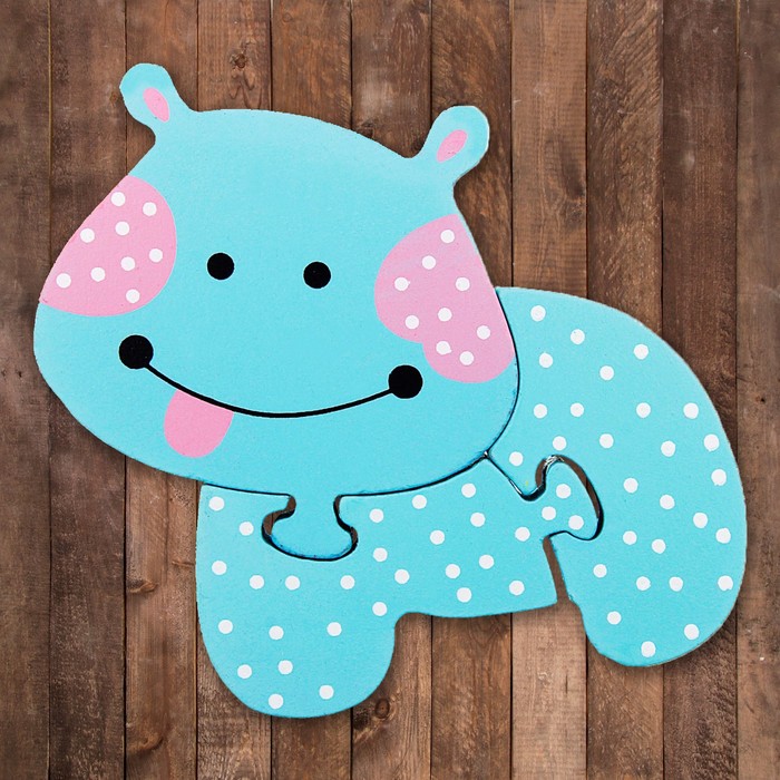 Пазл малый фигурный Горох "Бегемотик", 3 элемента