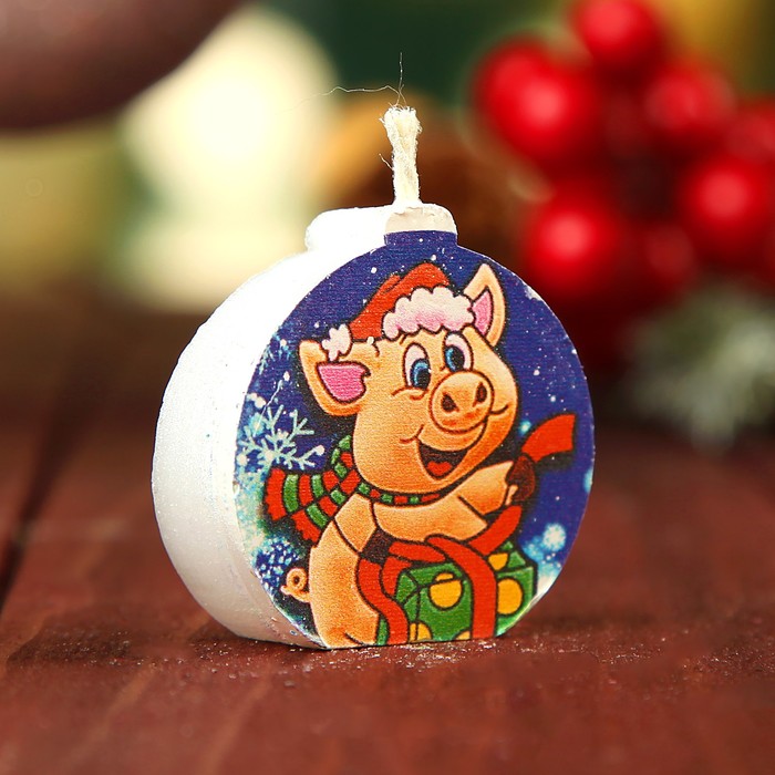 Свеча-медальон "Поросёнок с подарком" 4х4см, Символ года 2019