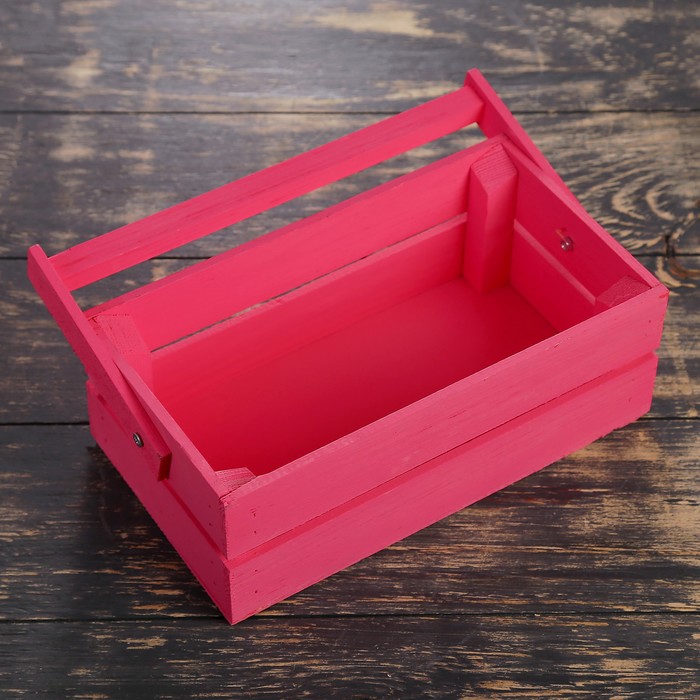 Кашпо флористическое из двух реек, складная деревянная ручка, розовое, 24,5х13,5х9см