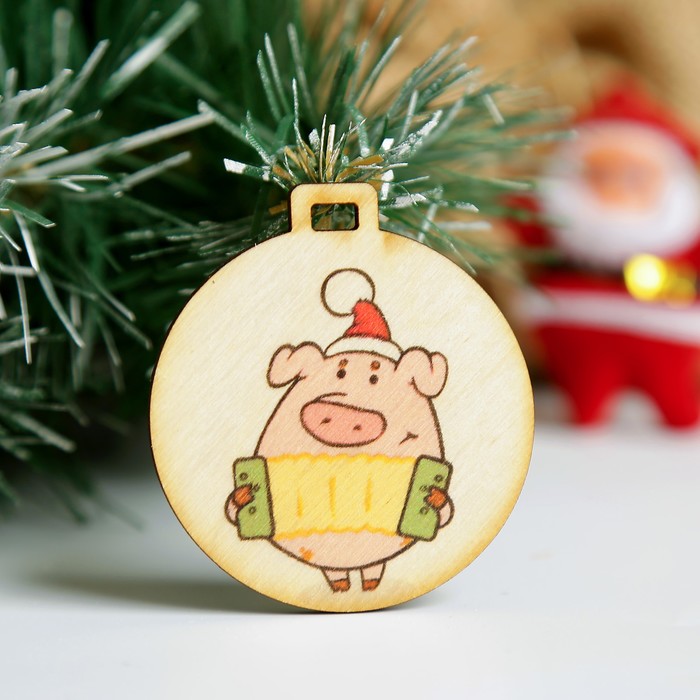 Бирка "Поросёнок с гармошкой", D=5см, Символ Года 2019