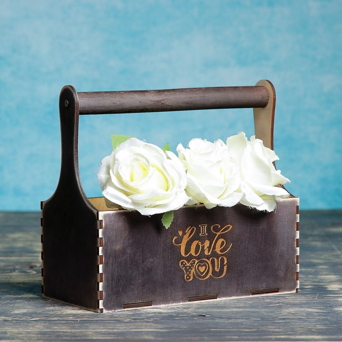 Кашпо флористическое "I Lovе you", деревянная ручка, венге, 23х11х22см