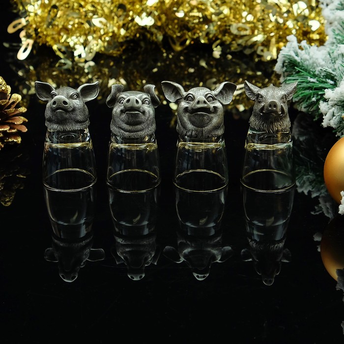 Набор из 4-х стопок «Свинки», 50 мл, D=4,5 см H=8,5 см