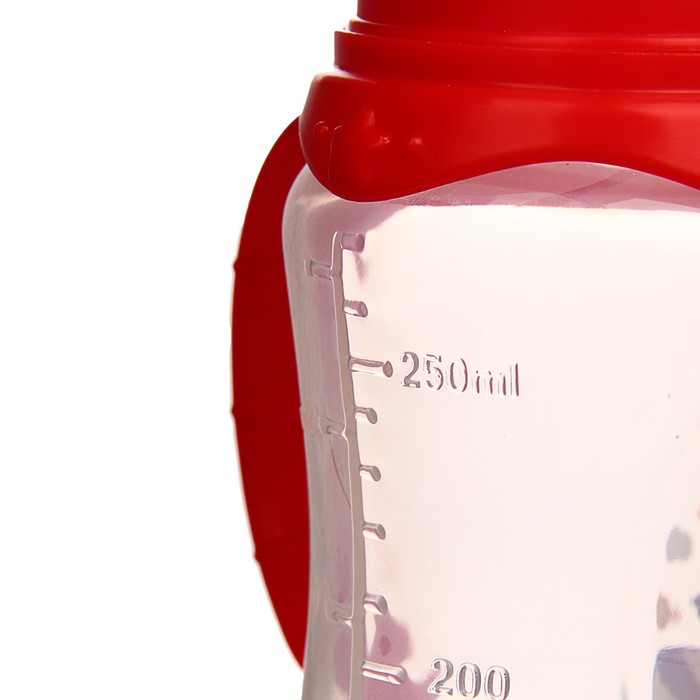 Бутылочка для кормления «Енотик Тобби» детская приталенная, с ручками, 250 мл, от 0 мес., цвет красный