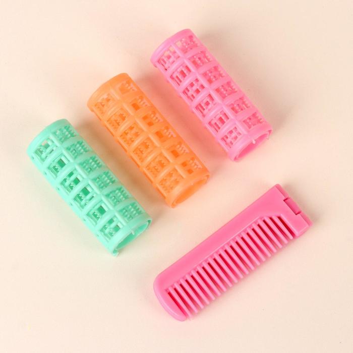 Набор: бигуди с фиксатором, d=2х6,6см, 3шт, расчёска складная, 16,5см, цвет МИКС