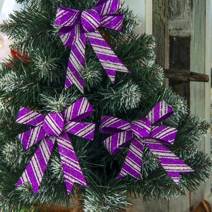 Украшение новогоднее "Бант" фиолетовый с полосами (набор 3 шт) 10*12,5 см