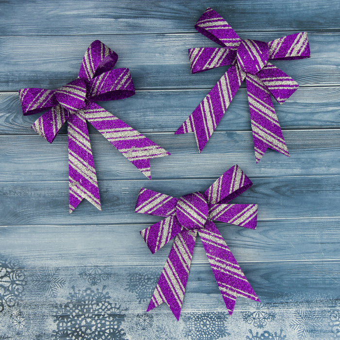 Украшение новогоднее "Бант" фиолетовый с полосами (набор 3 шт) 10*12,5 см