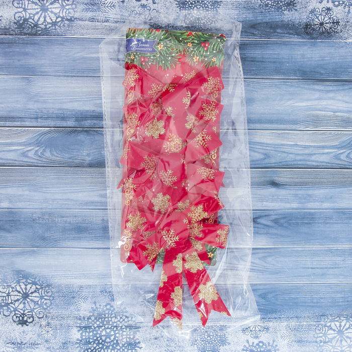 Украшение новогоднее "Бант" красный со снежинками (набор 3 шт) 10*12,5 см