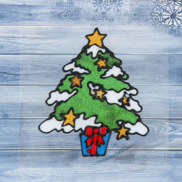 Наклейка на стекло "Ёлочка с подарком" 13*15 см