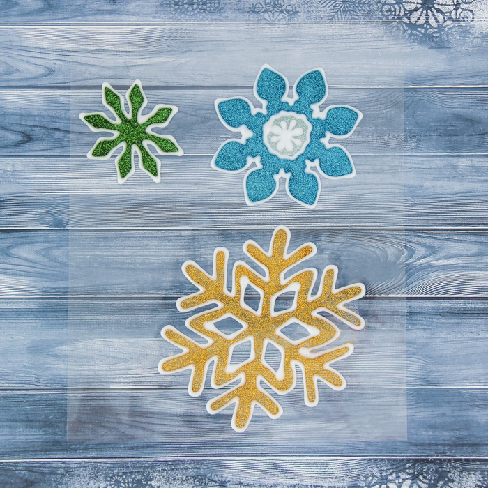 Налейка на стекло "Снежинки" 11 см, 8,5 см, 6 см, синий, зелёный, жёлтый