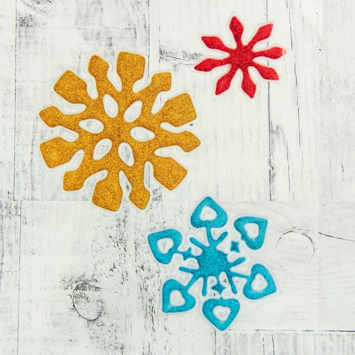 Налейка на стекло "Снежинки" 10 см, 8,5 см, 6 см, красный, жёлтый, синий