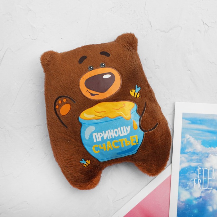 Мягкий магнит-талисман "Приношу счастье!"мишутка