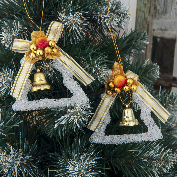 Украшение ёлочное "Ёлочка с ленточками" колокольчик (набор 2 шт) 9*8,5 см