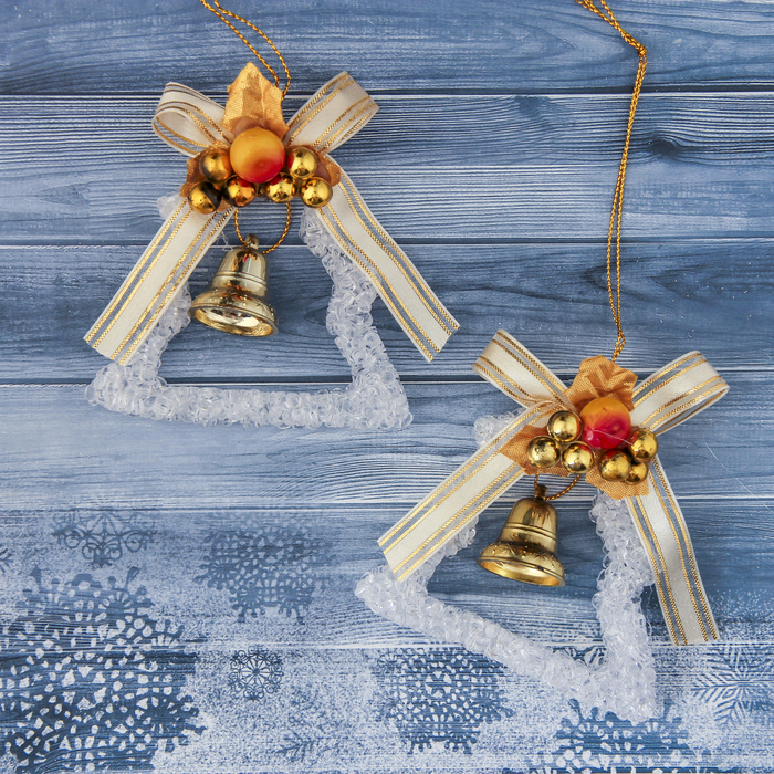 Украшение ёлочное "Ёлочка с ленточками" колокольчик (набор 2 шт) 9*8,5 см