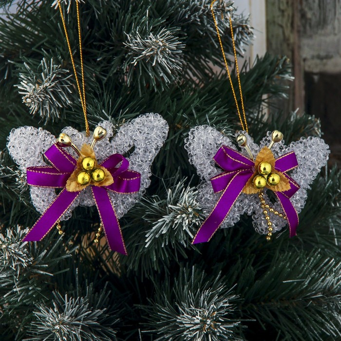 Украшение ёлочное "Бабочка с декором" (набор 2 шт) 10*6,5 см