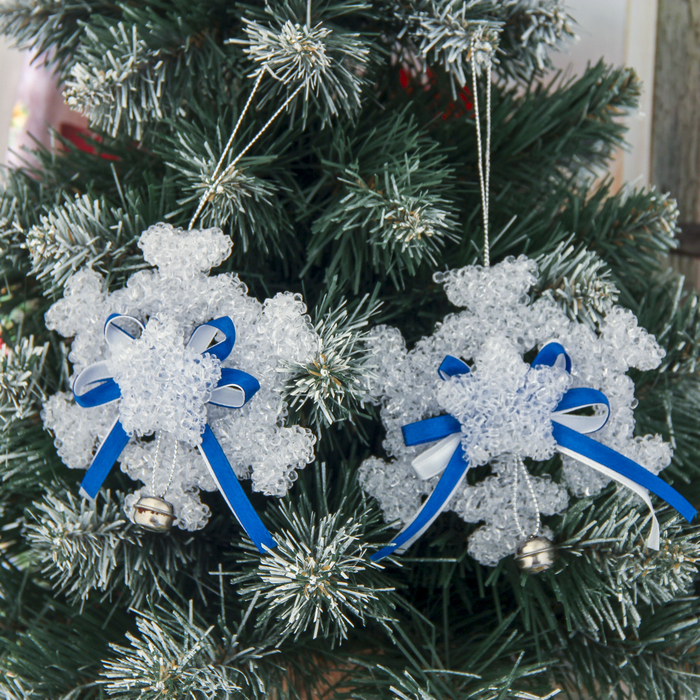 Украшение ёлочное "Снежинка с лентами" (набор 2 шт) 10*10 см