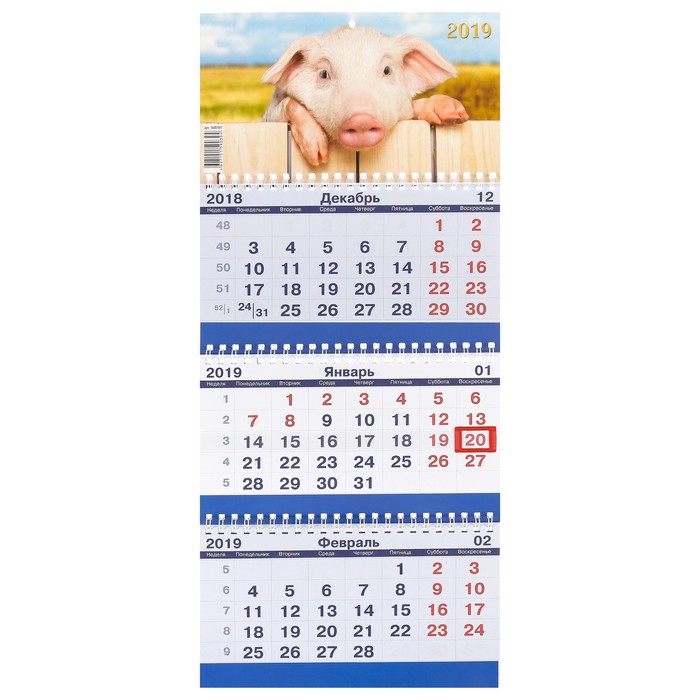 Календарь квартальный, трио "Символ года - 1" 2019 год, 20х47см